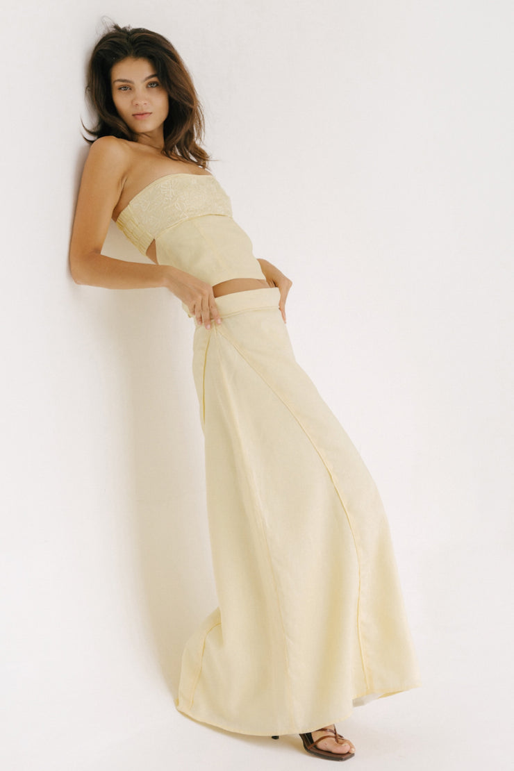 Butter Yellow Linen Maxi Skirt