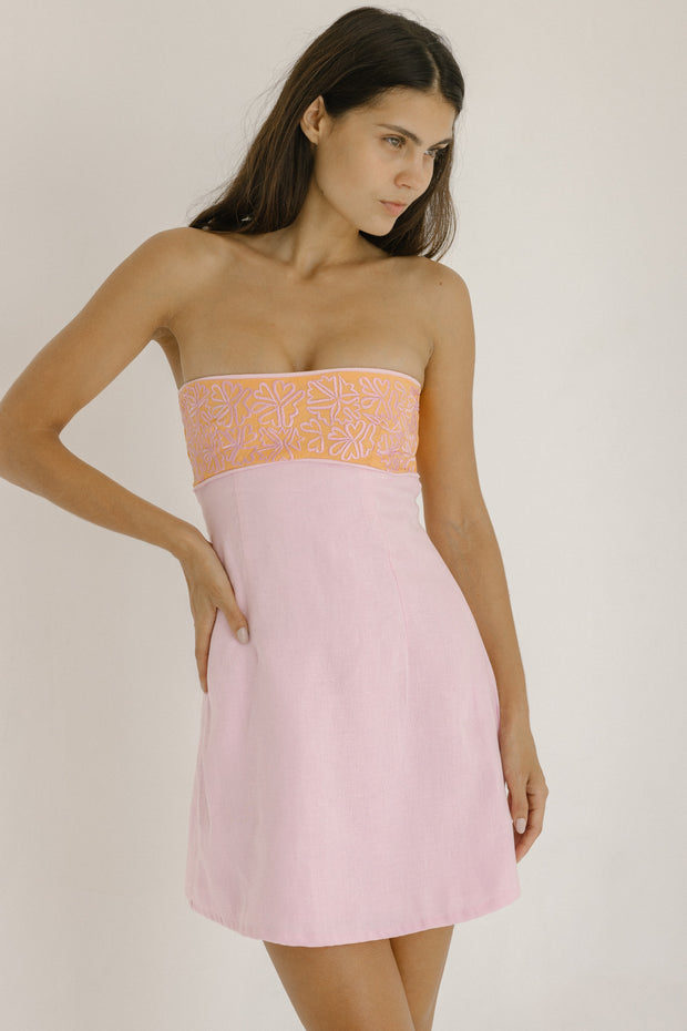orange pink mini dress Pink Orange Halter Mini Dress Wholesale | Resort Wear Tiered Summer Dress